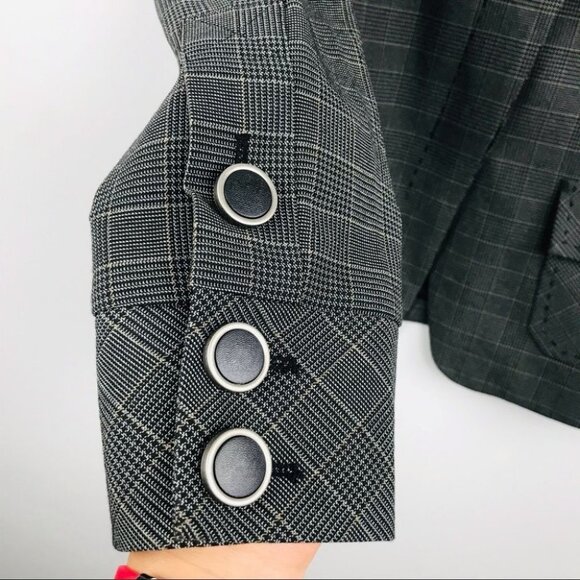 Nicole  Benisti Gray Plaid Single Breasted blazer Jacket women size  6 - Picture 5 of 14